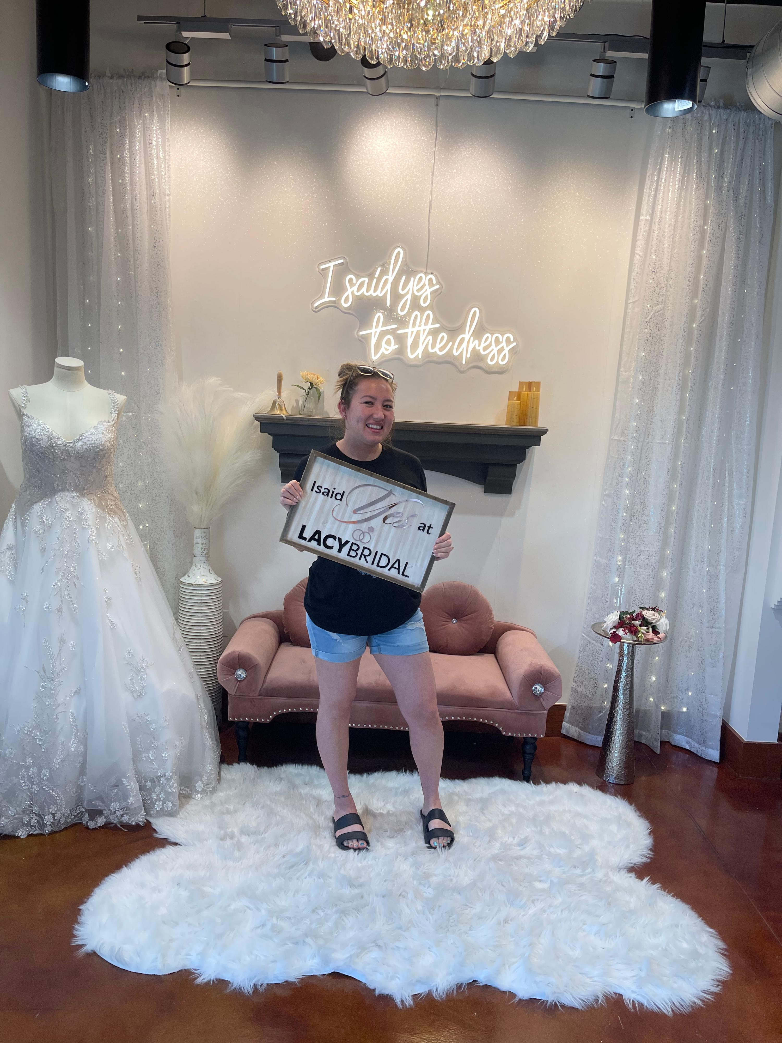 Kristen Shon Halloween bride finds dress at Lacy Bridal