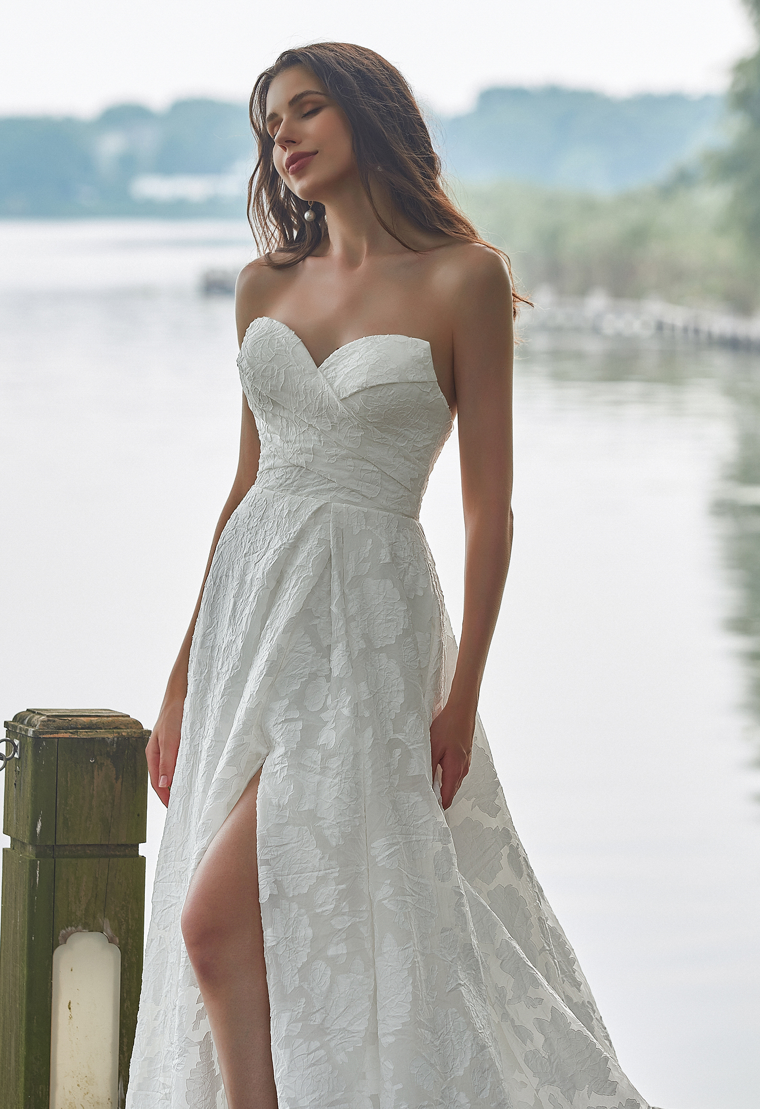 Whimsical Bloom: Jacquard Floral Off-the-Shoulder Gown - wedding dress at Lacy Bridal San Antonio