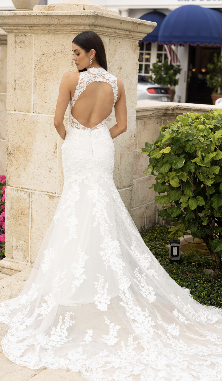 Illusion High Neck Lace Wedding Dress | Classic Meets Modern by Lacy Bridal - wedding dress at Lacy Bridal San Antonio