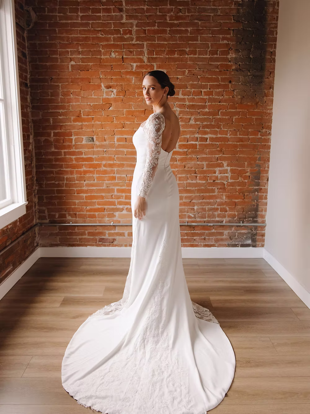 Crepe Long Sleeve Wedding Dress - wedding dress at Lacy Bridal San Antonio
