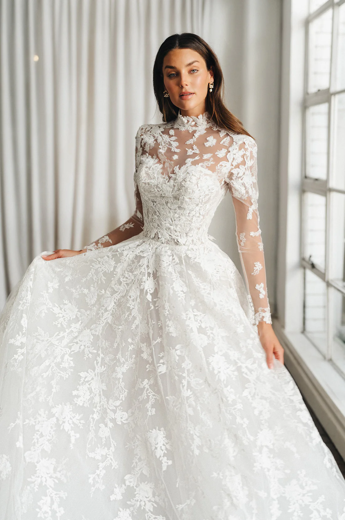 Long-Sleeve Lace Wedding Dress with High Neck | Timeless Romance by Lacy Bridal - wedding dress at Lacy Bridal San Antonio
