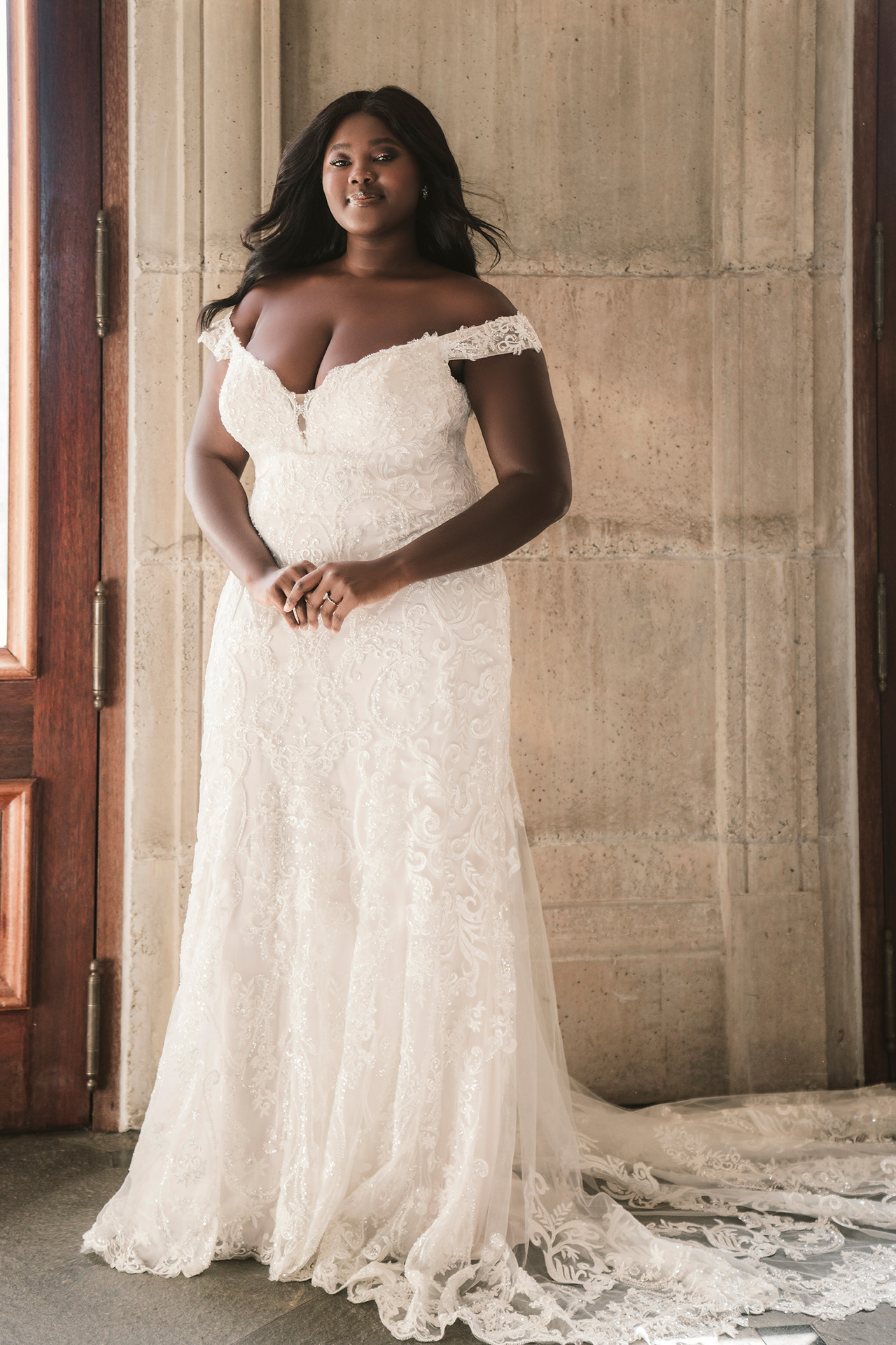 Sheath Lace and Sparkle Wedding Dress - wedding dress at Lacy Bridal San Antonio