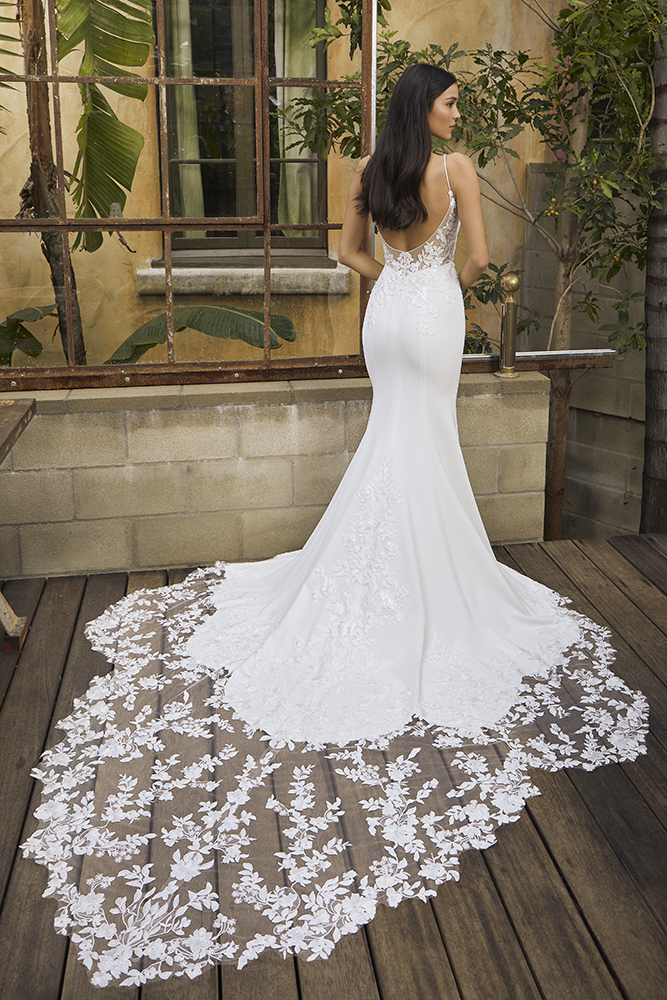 Satin and Lace Fit and Flare - wedding dress at Lacy Bridal San Antonio