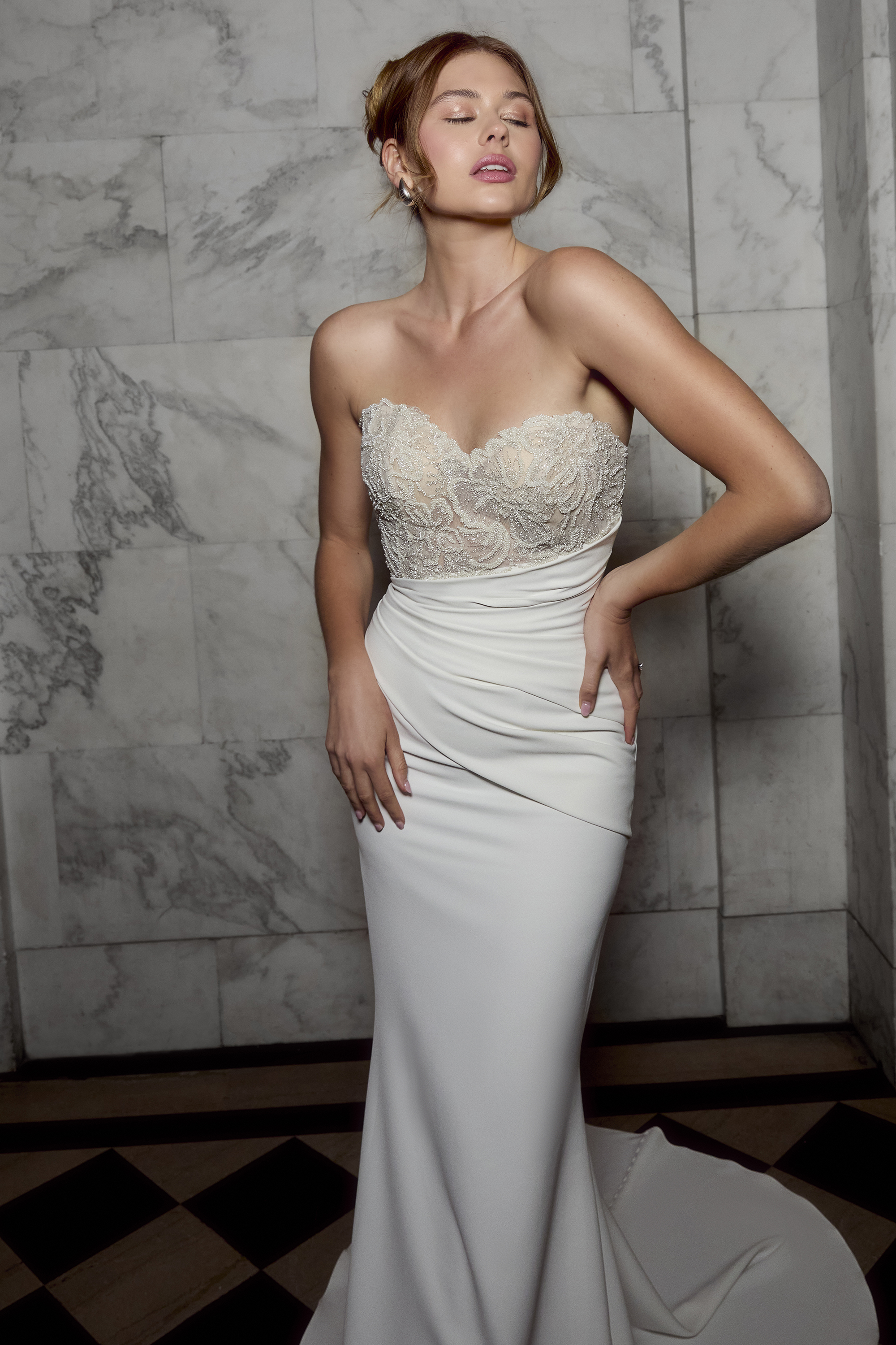 Stunning Fit and Flare Stretch Chiffon and Satin Wedding Dress - wedding dress at Lacy Bridal San Antonio