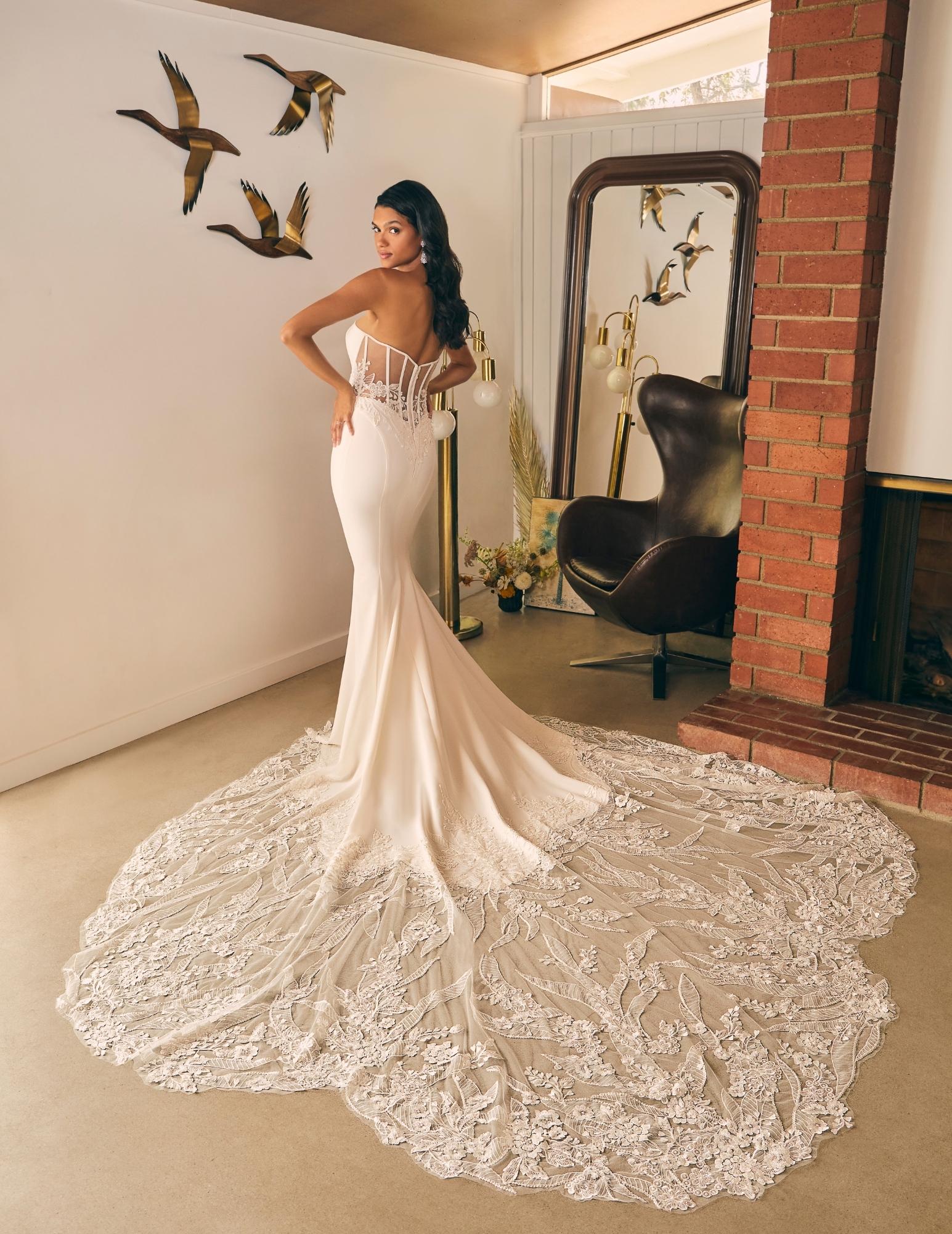 Stretch Chiffon Stunning Fit and Flare Wedding Dress - wedding dress at Lacy Bridal San Antonio