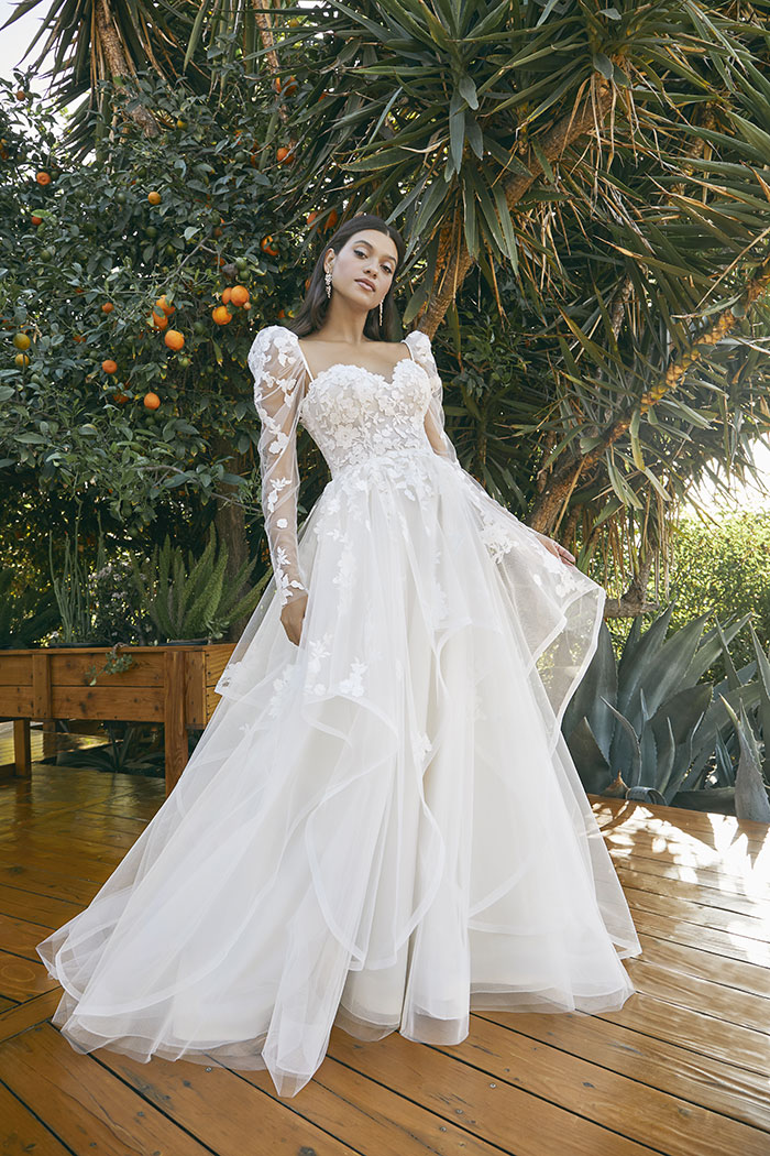 Whimsical Ruffled Skirt Lace A-Line Wedding Dress - wedding dress at Lacy Bridal San Antonio