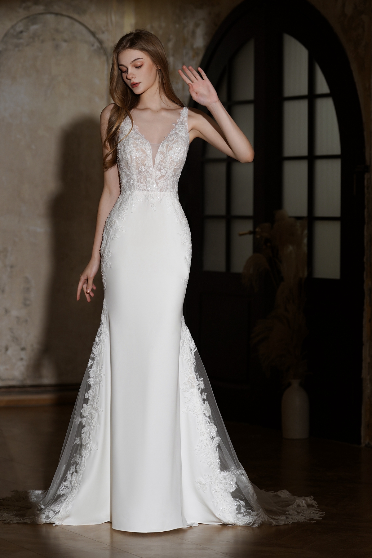 Lace Sleeve Fit-and-Flare Wedding Dress | Romantic Grace by Lacy Bridal - wedding dress at Lacy Bridal San Antonio