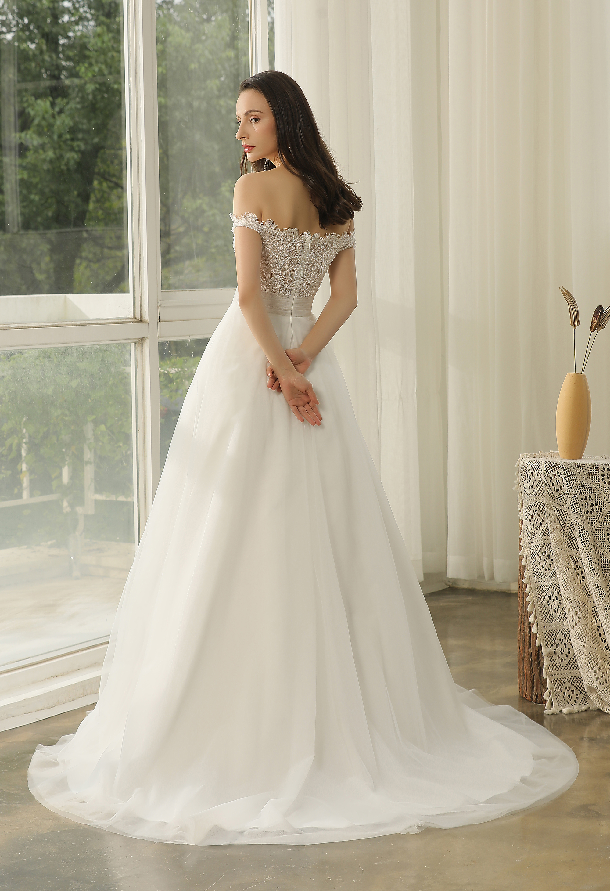 Pleating Tulle Beaded and Lace Wedding Dress - wedding dress at Lacy Bridal San Antonio