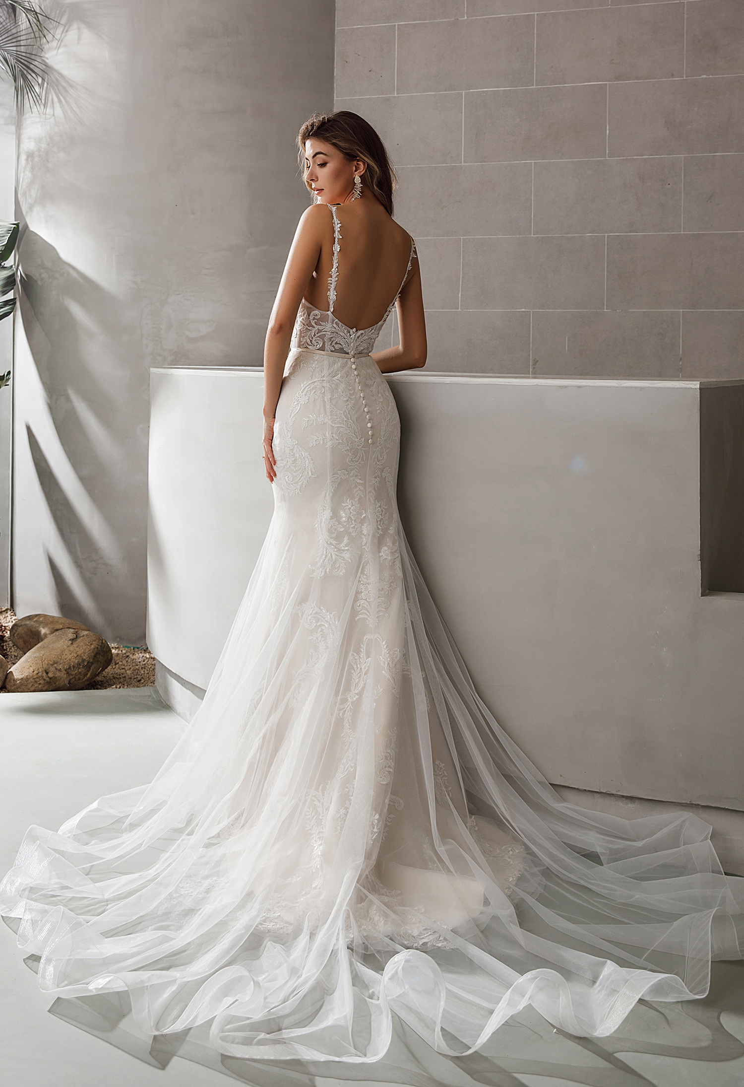 Lace Fit and Flare Low Back Wedding Dress - wedding dress at Lacy Bridal San Antonio
