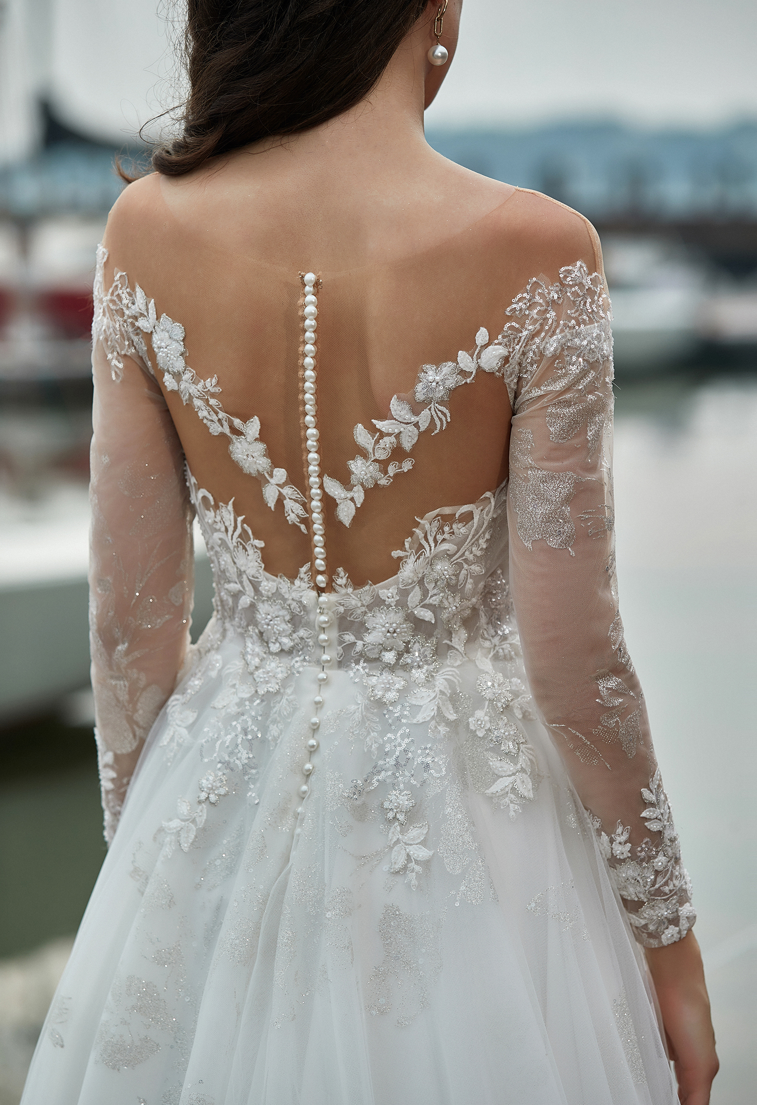 Shimmer Long Sleeve Wedding Dress with Illusion Back - wedding dress at Lacy Bridal San Antonio