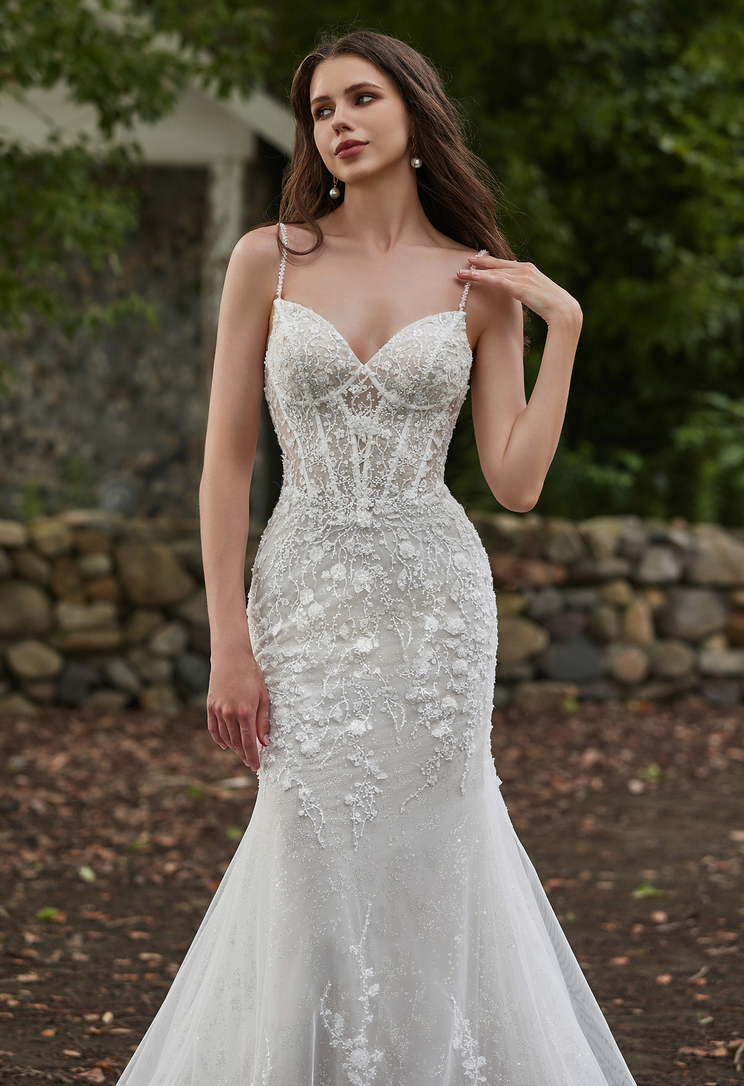 Fairytale Lace Wedding Dress with Sparkling Illusion Sleeves – Lacy Bridal - wedding dress at Lacy Bridal San Antonio