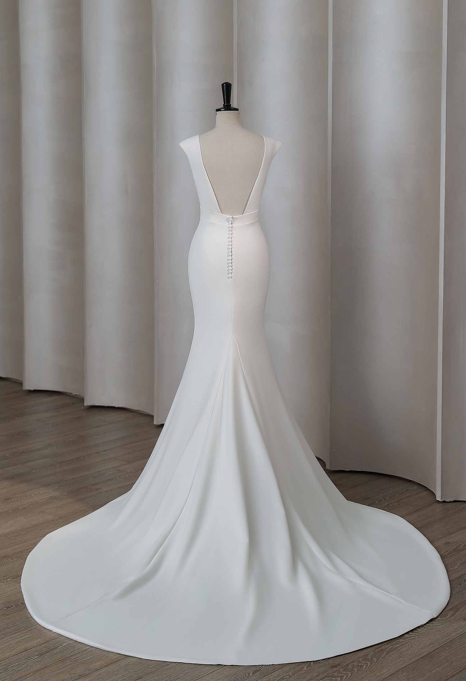 Minimalist Crepe Wedding Dress with Deep V-Neck - wedding dress at Lacy Bridal San Antonio