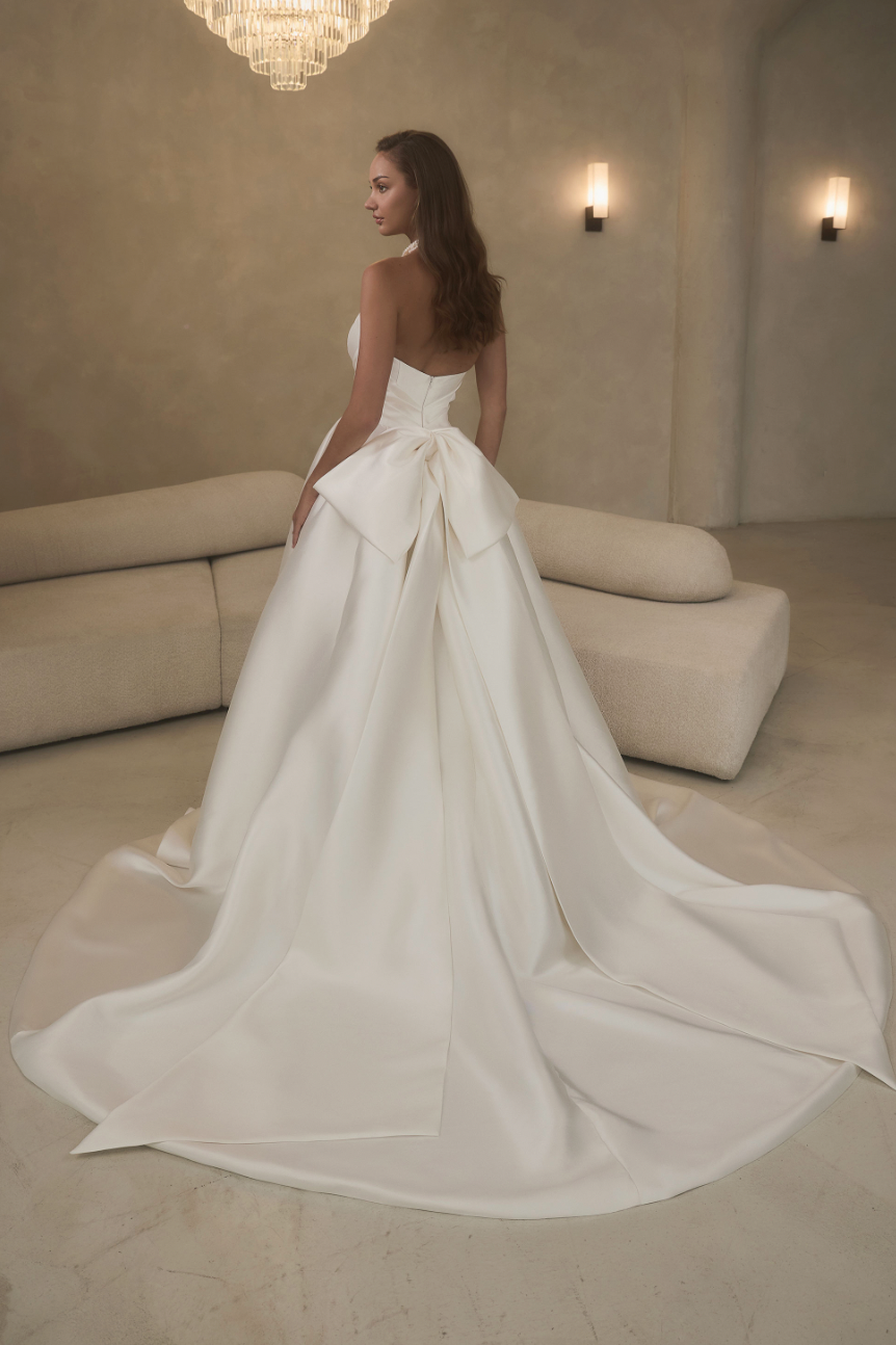 Mikado Basque Waist Wedding Dress - wedding dress at Lacy Bridal San Antonio