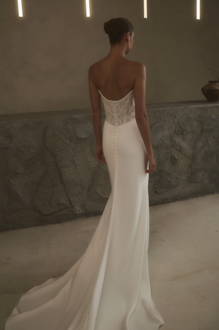 Satin & Lace Fitted Wedding Dress - wedding dress at Lacy Bridal San Antonio