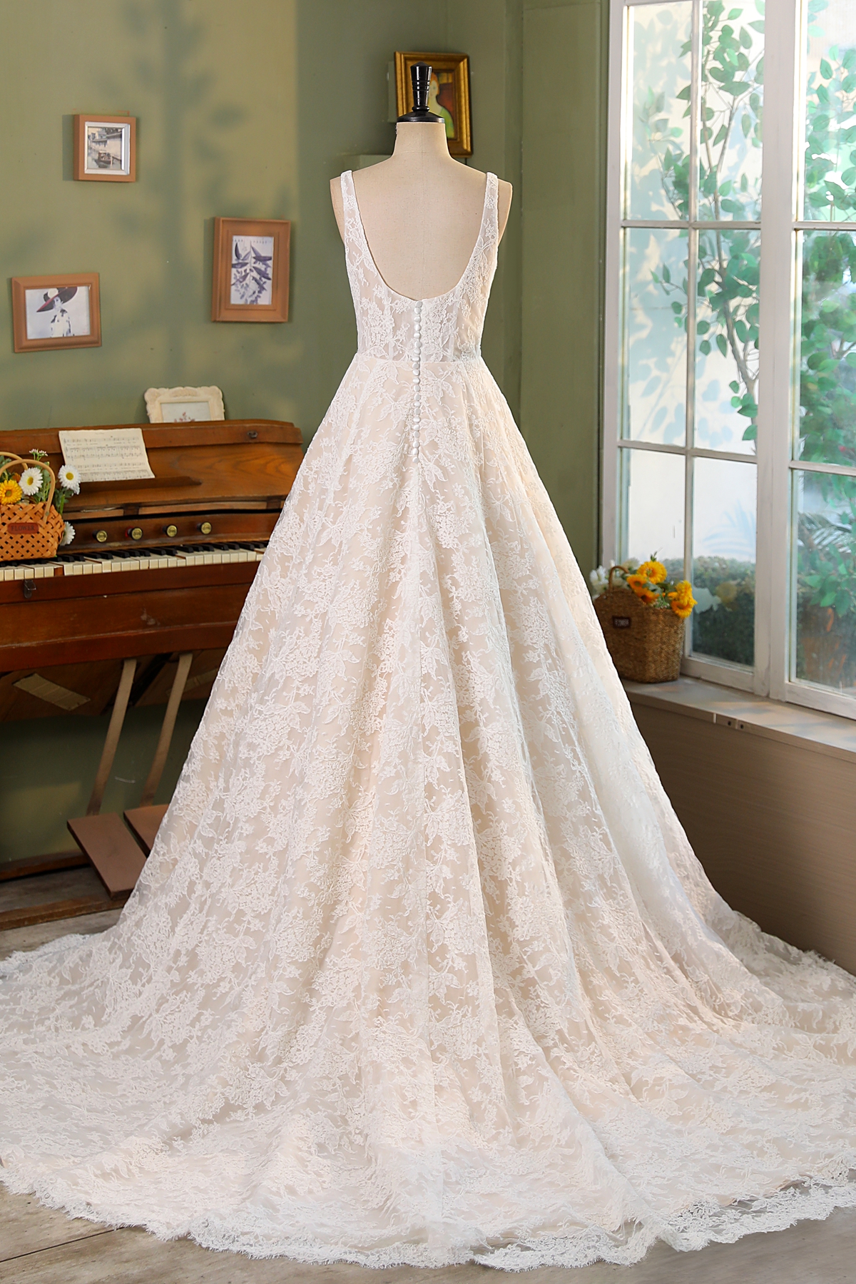 Gorgeous Lace Square Neck A-Line Wedding Dress - wedding dress at Lacy Bridal San Antonio