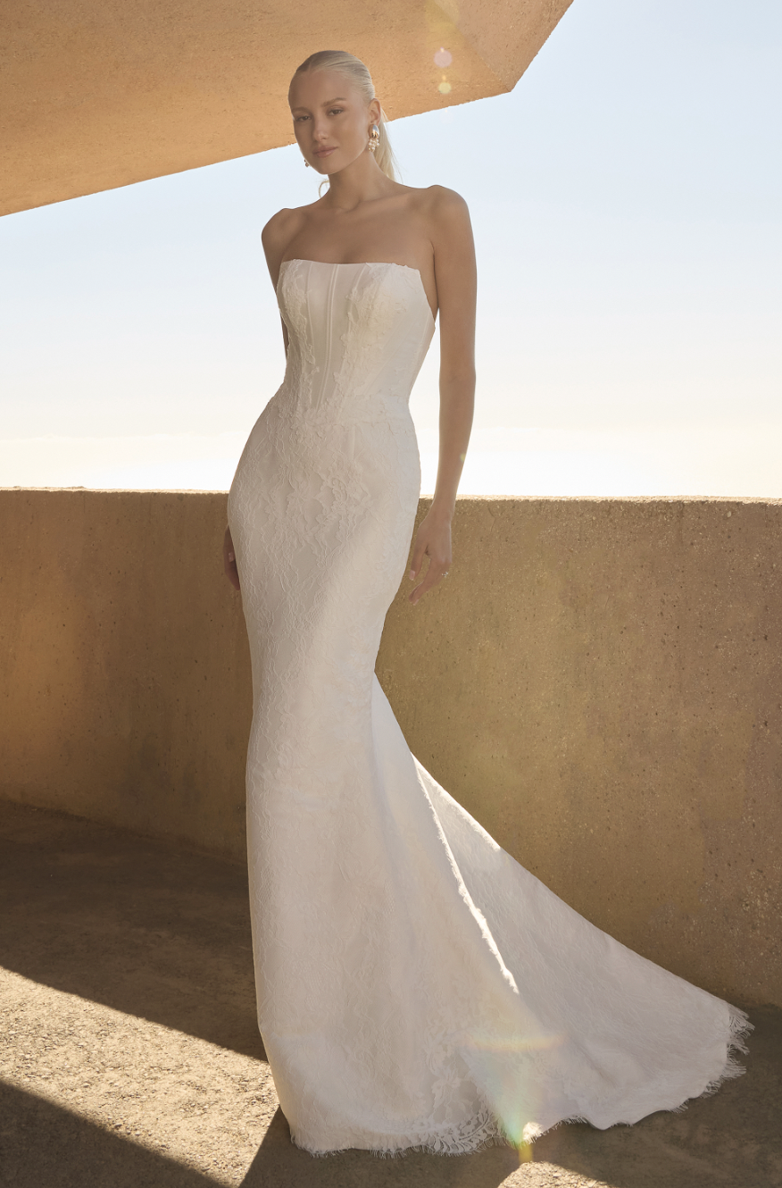 Fit and Flare Basque Waist Wedding Gown - wedding dress at Lacy Bridal San Antonio