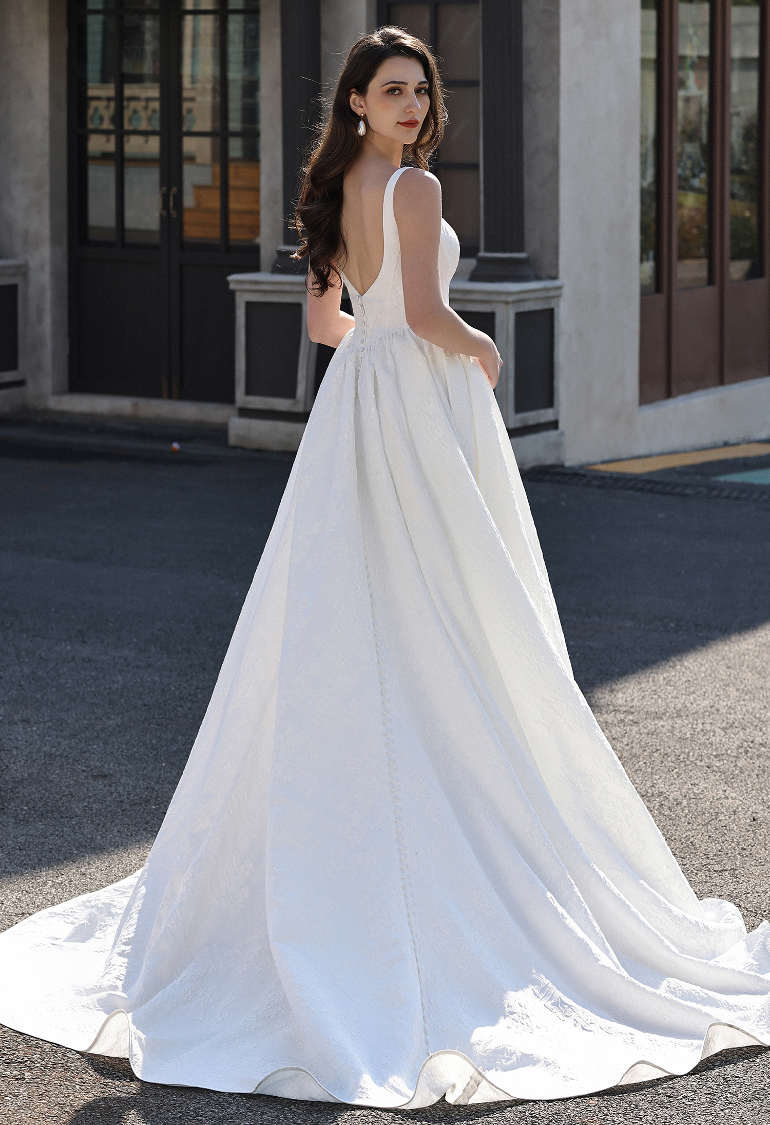 Classic Square Neck Ball Gown Wedding Dress with Button Back - wedding dress at Lacy Bridal San Antonio