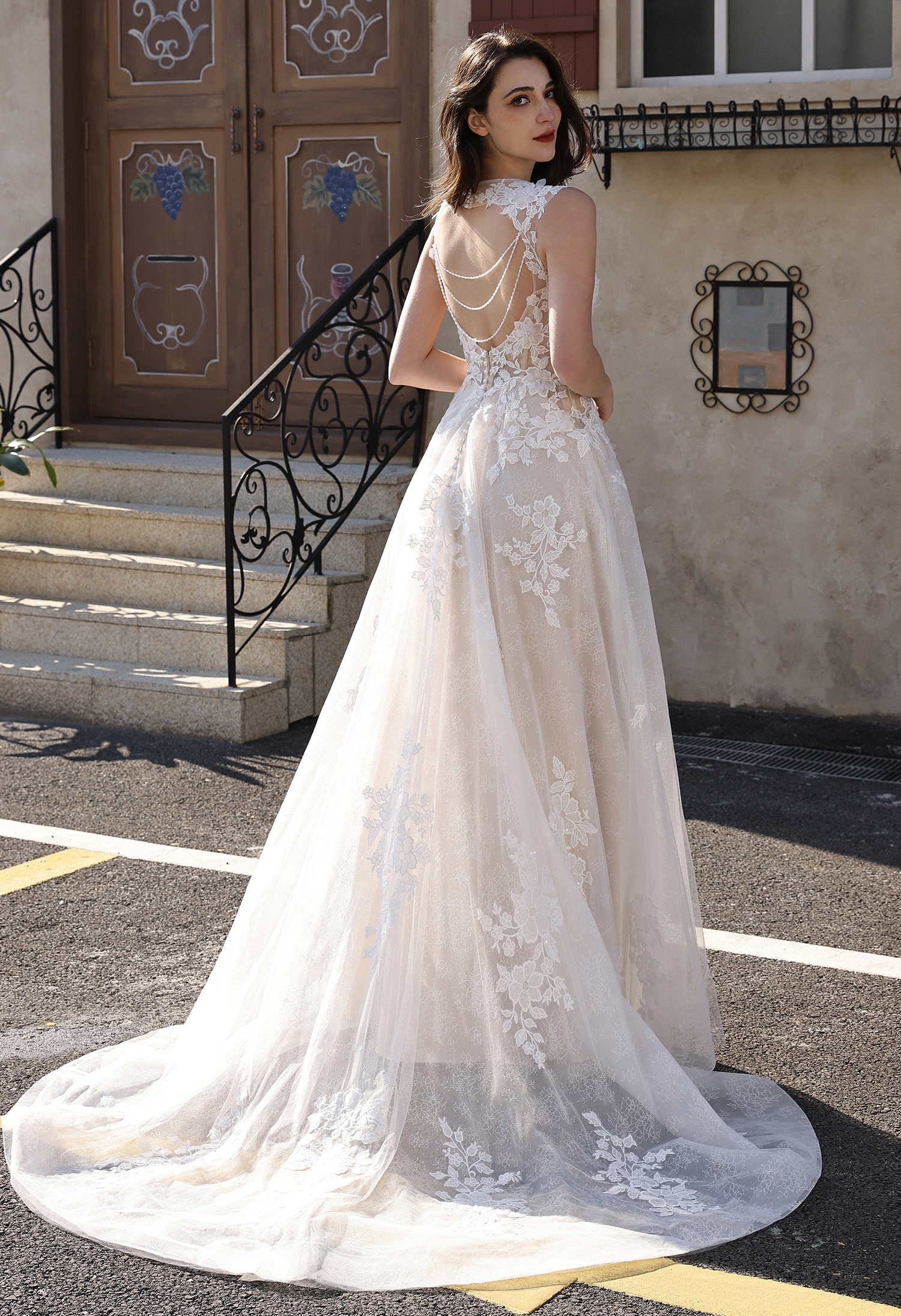 Lace A-Line Wedding Dress with Pearl Back Detail | San Antonio Bridal - wedding dress at Lacy Bridal San Antonio