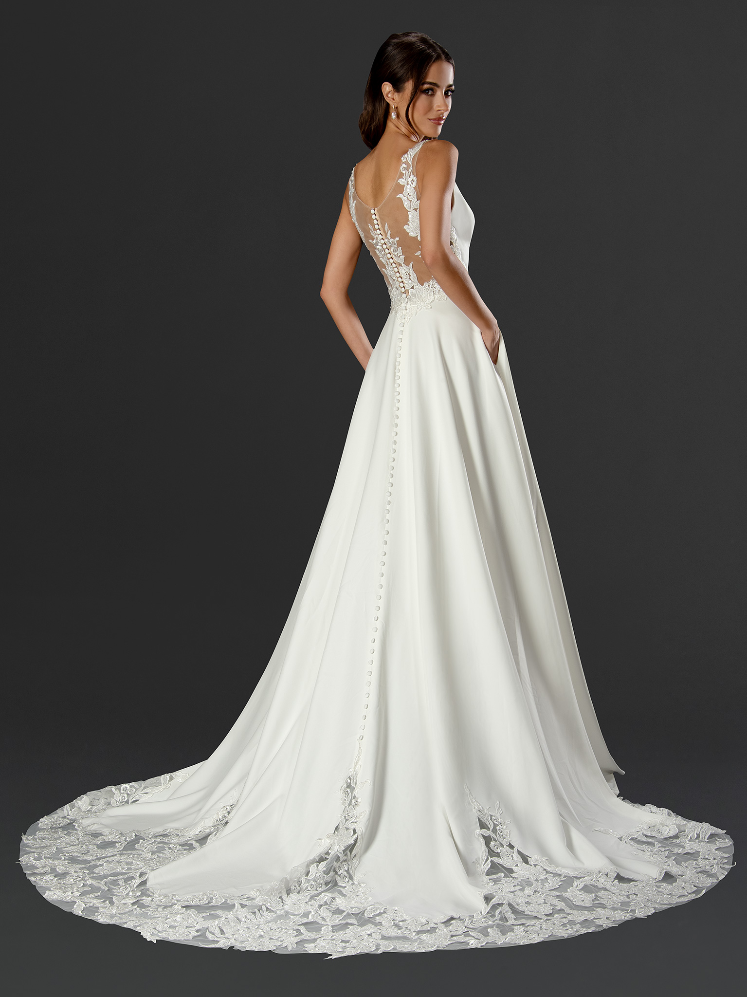 Simple A-Line Wedding Dress with Romantic Lace Back - wedding dress at Lacy Bridal San Antonio
