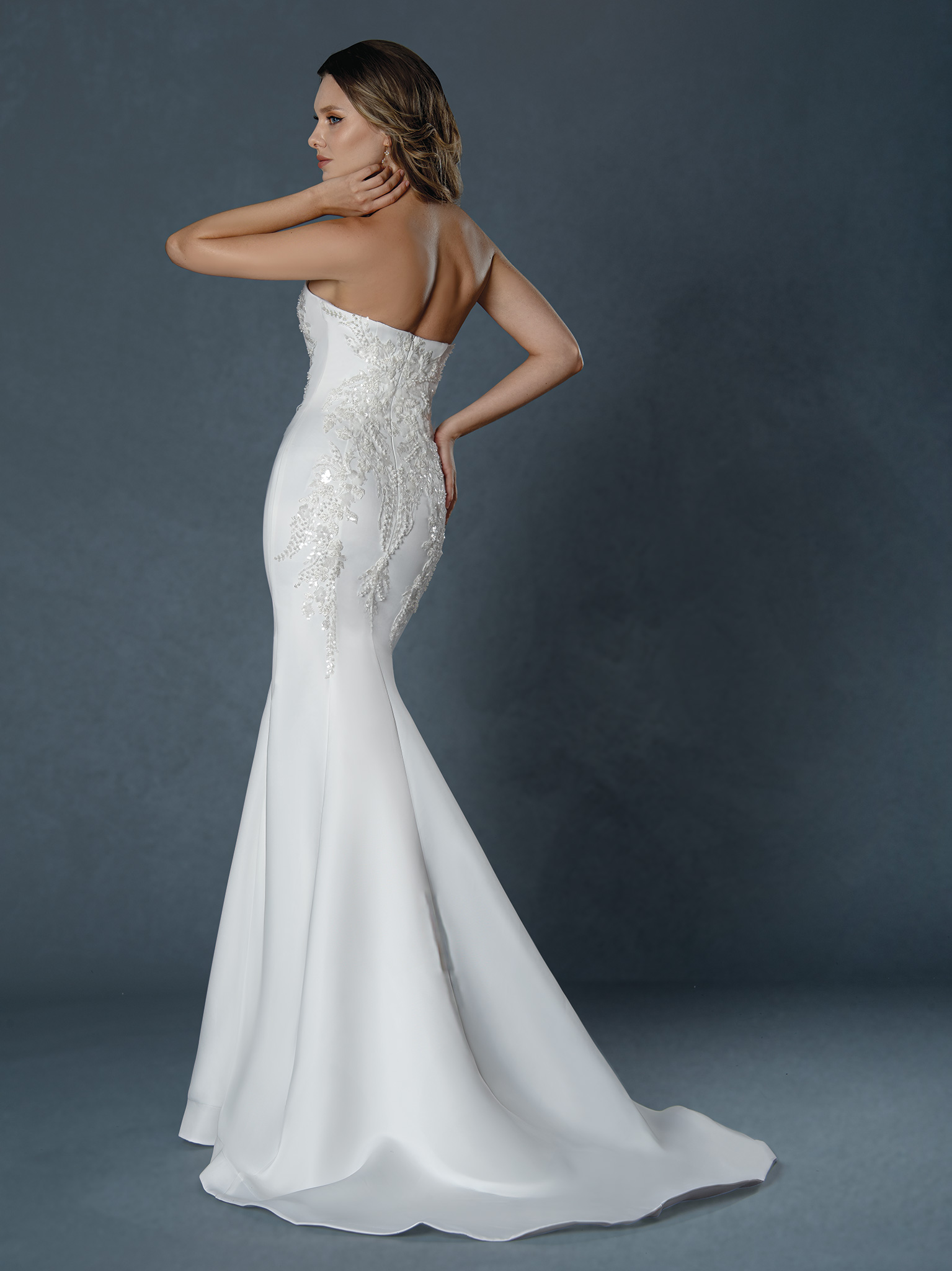 Strapless Lace Fit and Flare Wedding Dress with Overskirt - wedding dress at Lacy Bridal San Antonio