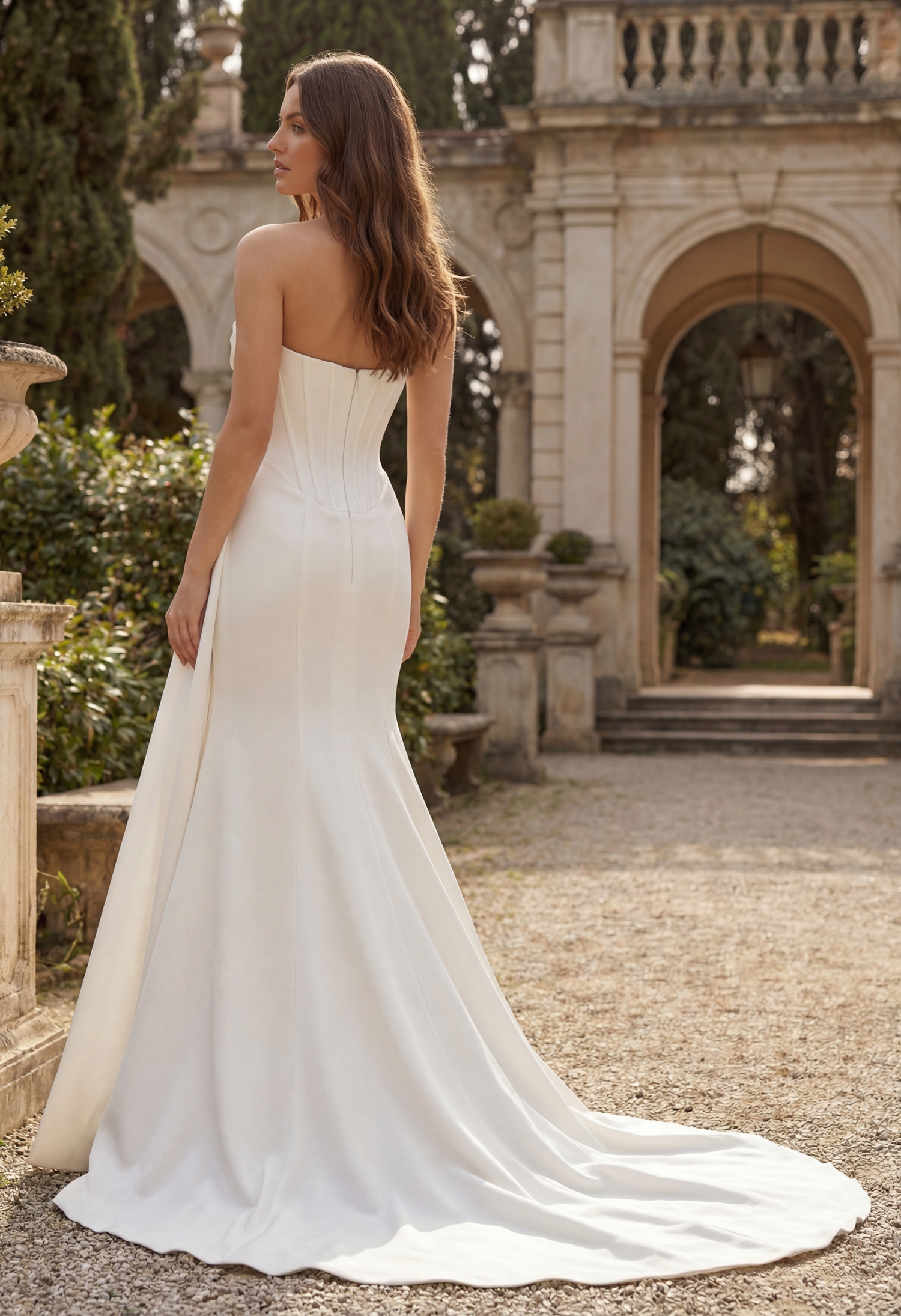 Strapless Corset Wedding Dress with High Slit | Modern Minimalist Bridal Gown - wedding dress at Lacy Bridal San Antonio