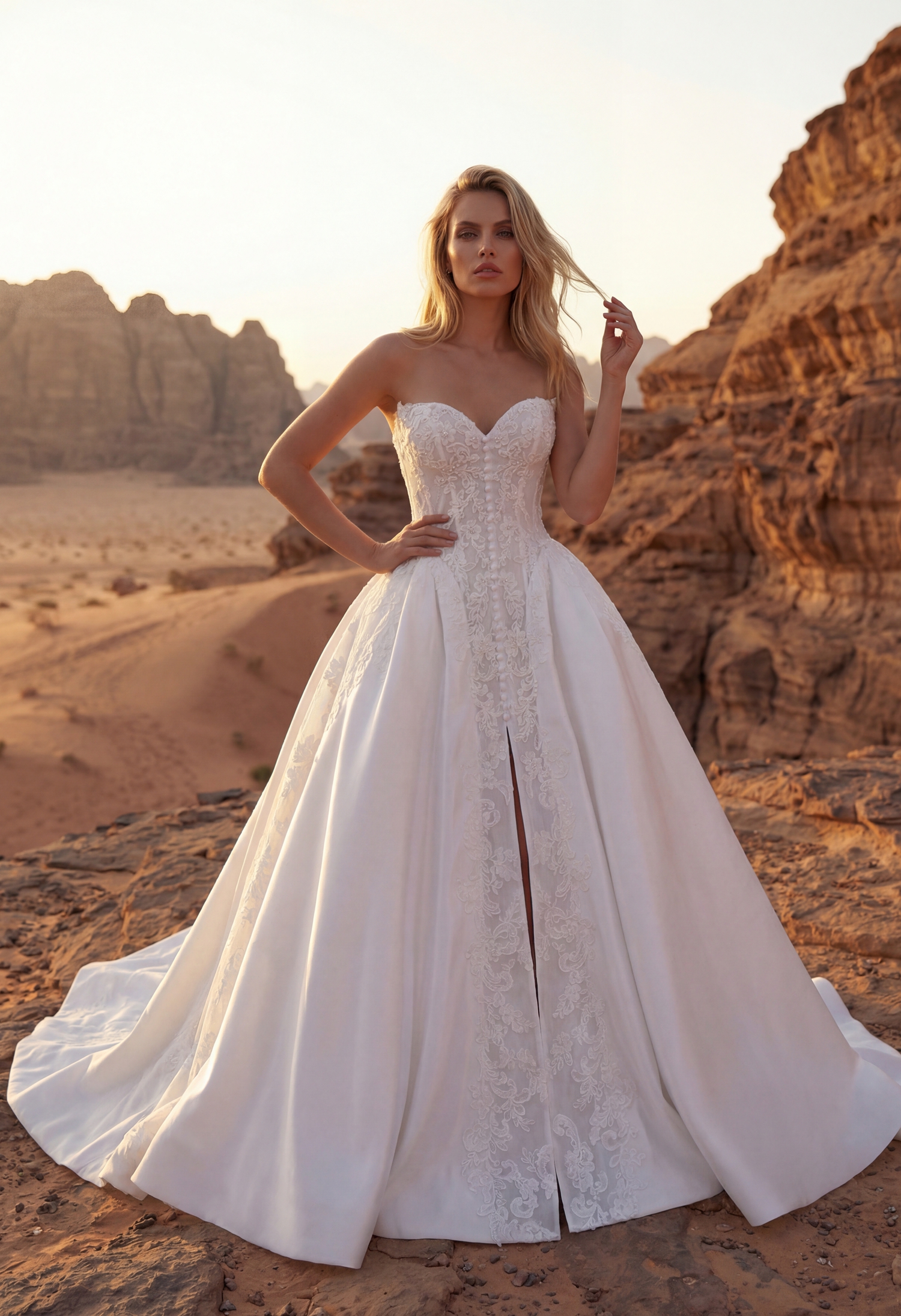 Basque Waist Ball Gown Wedding Dress with Corset Back | Romantic Bridal Gown - wedding dress at Lacy Bridal San Antonio