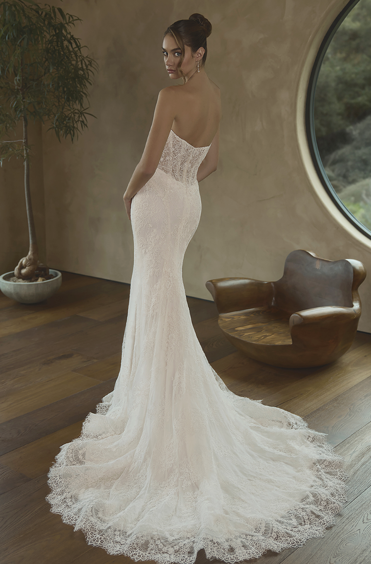 Basque Waist Lace Fit and Flare Wedding Gown - wedding dress at Lacy Bridal San Antonio