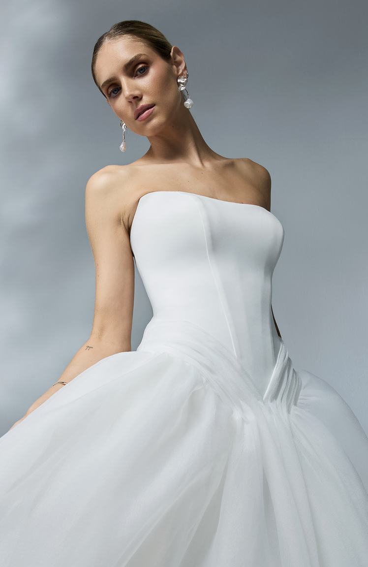 Tulle and Organza Basque Waist Wedding Gown - wedding dress at Lacy Bridal San Antonio