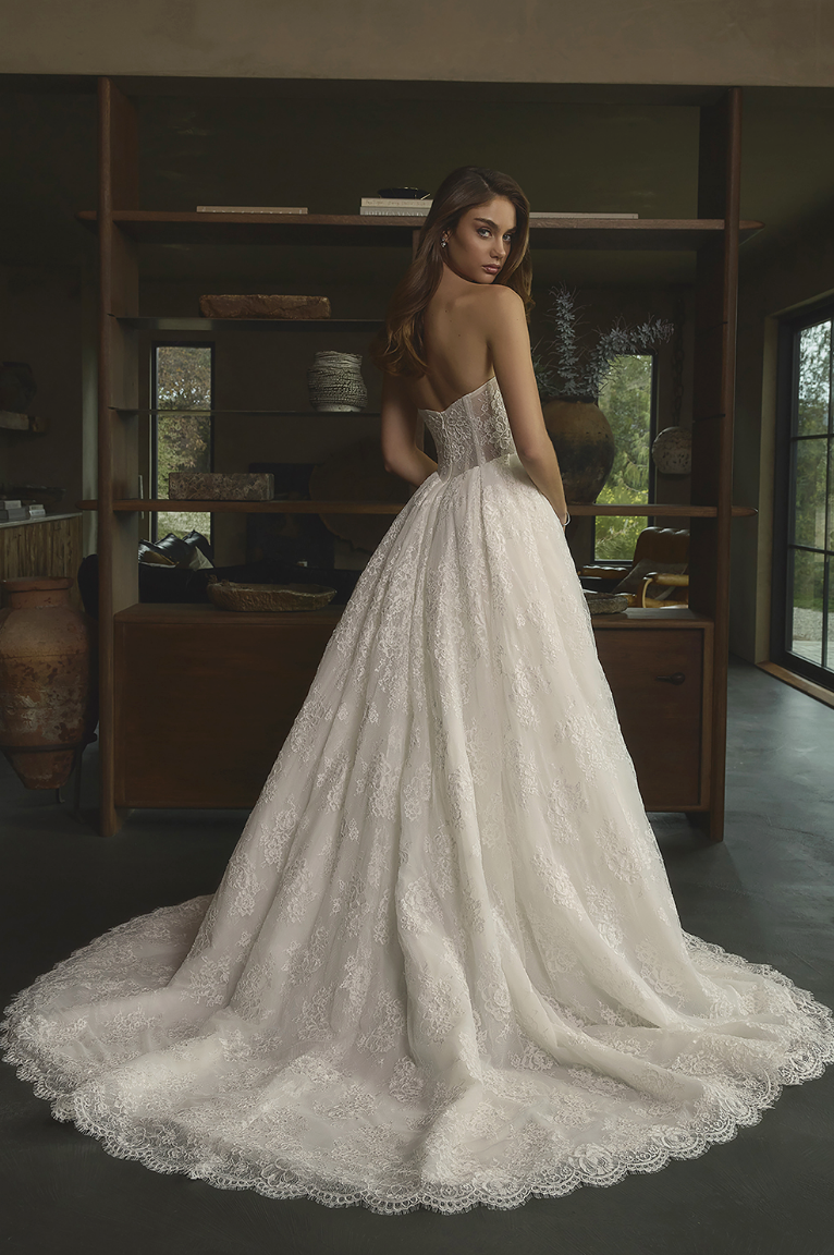 Gorgeous Lace Basque Waist Wedding Gown w/ Peplum Overskirt - wedding dress at Lacy Bridal San Antonio